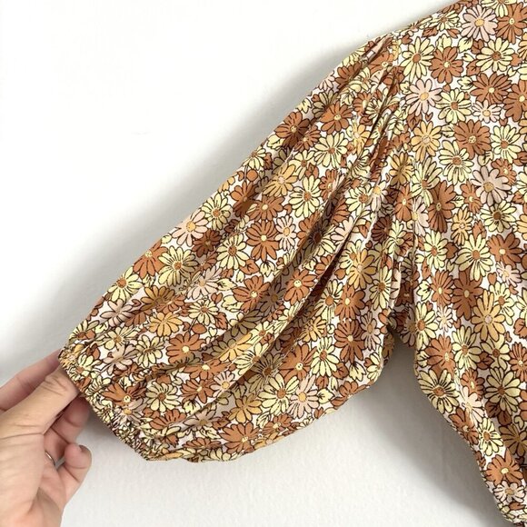 Faithfull The Brand Oma Orange and Yellow Floral Short Sleeve Crop Top Sz US 2 - Picture 5 of 6